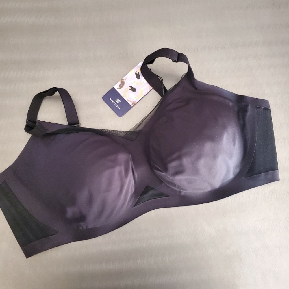 Honeylove CrossOver Wireless Support Bra Black 3X 44DD 44DDD NWT